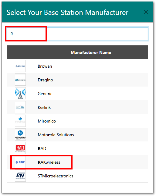Select a Base Station Manufacturer