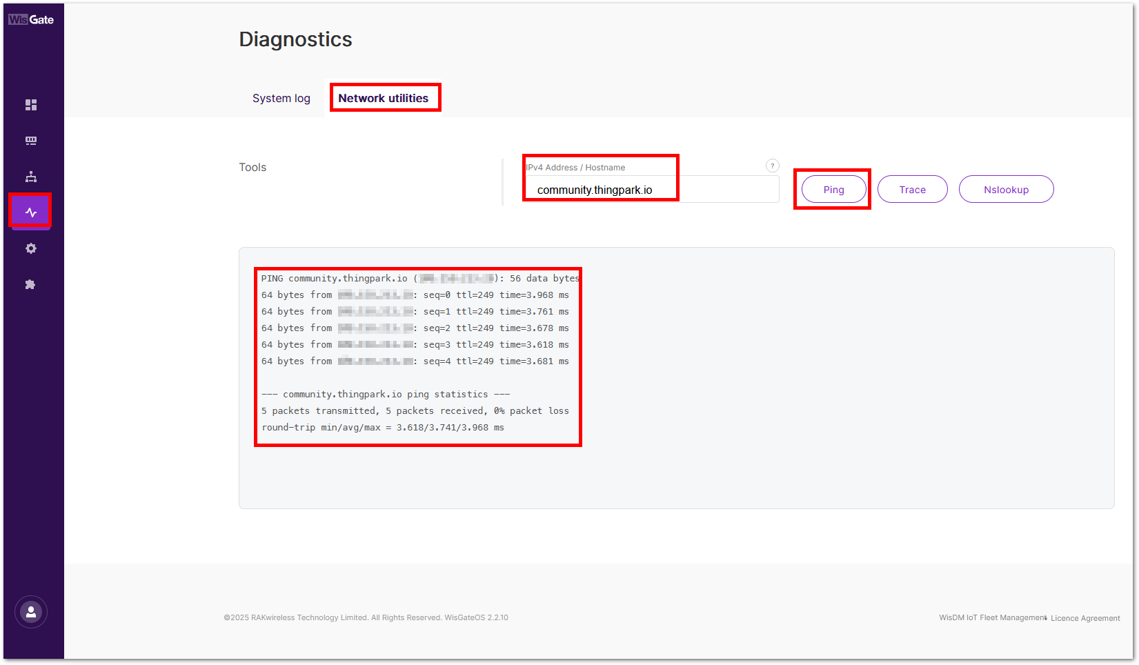 WisGateOS 2 Ping Function
