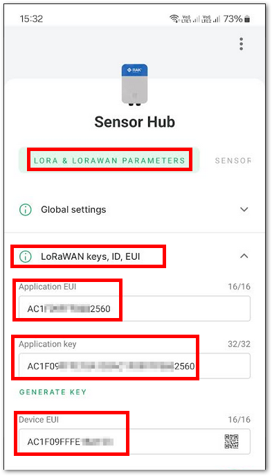 Sensor Hub LoRaWAN Keys