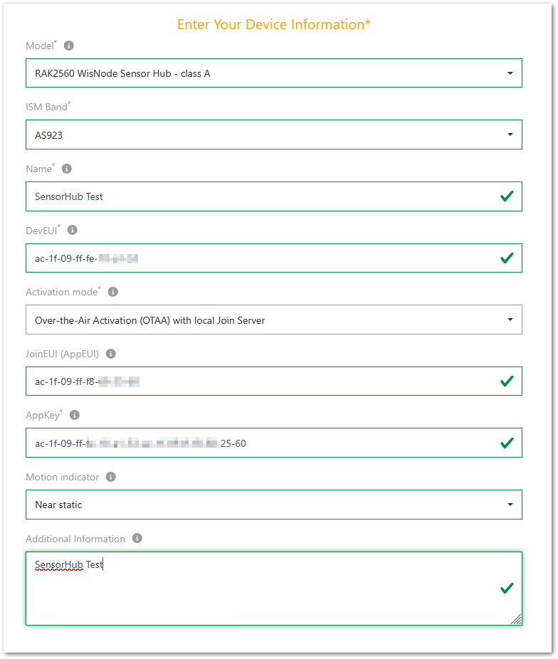 Fill out the device information