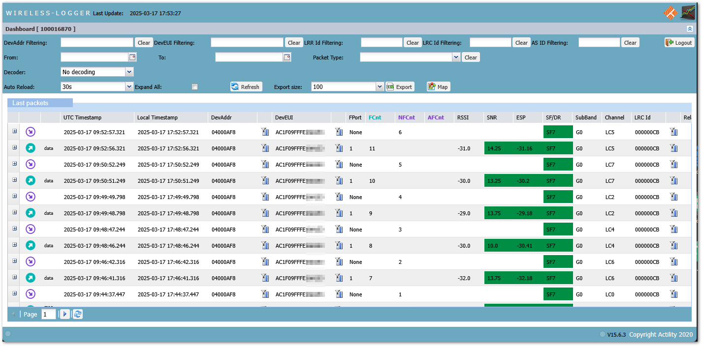 Actility Wireless Logger View