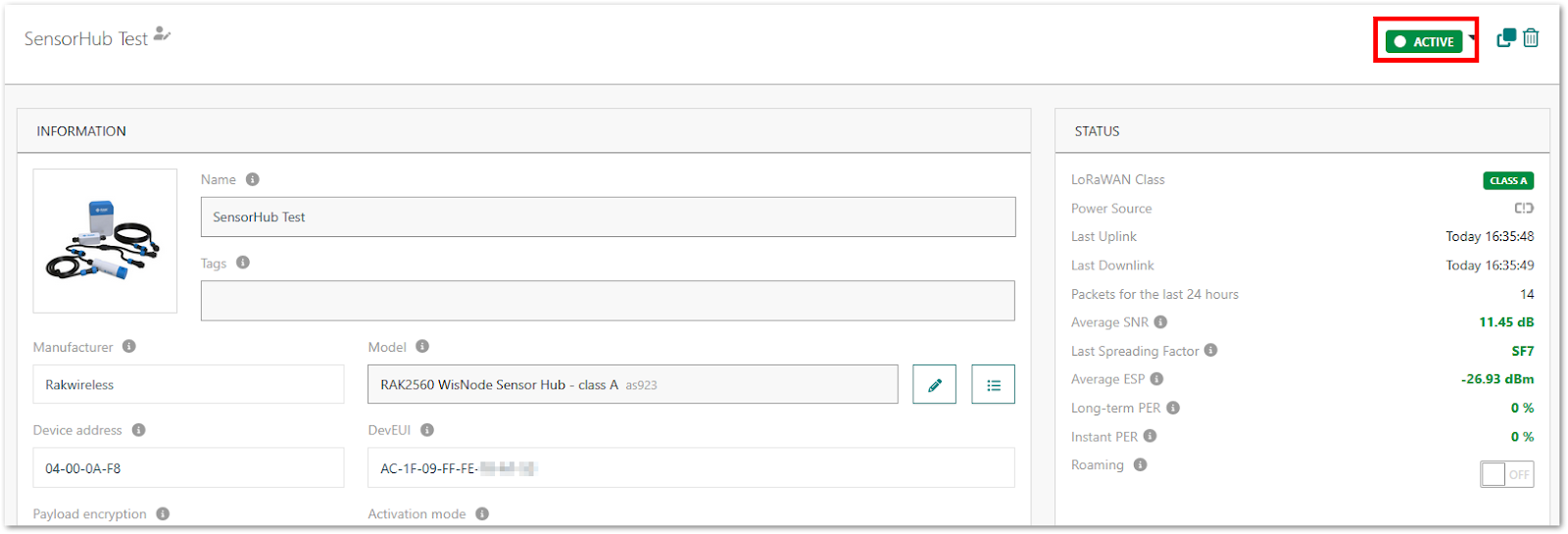 Actility Server Device Active