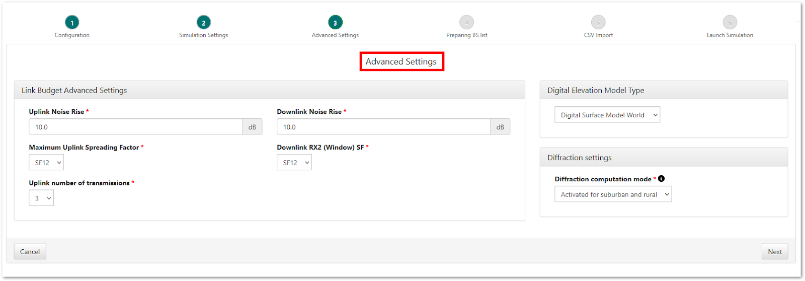 Link Budget Advanced Settings