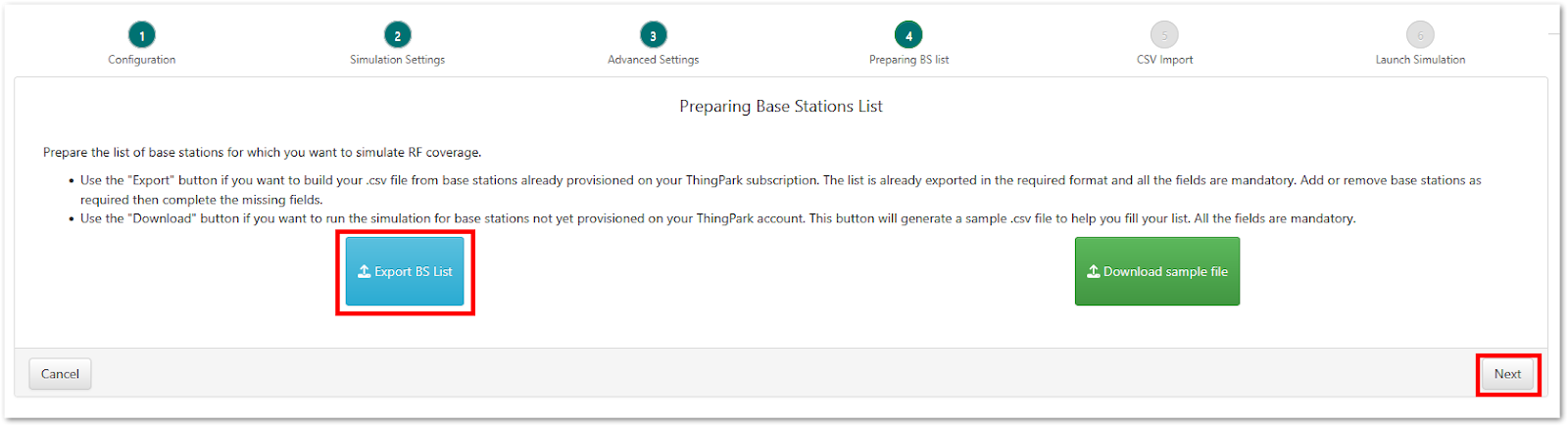 Export base stations list