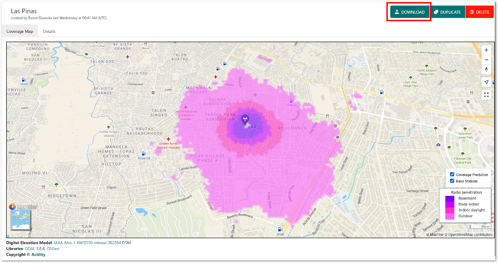 Map of the RF simulation