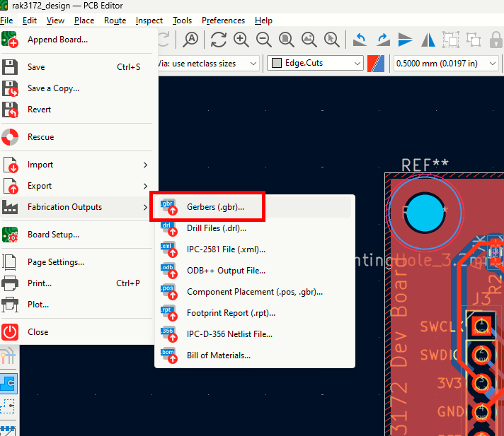 PCB Editor Export Gerber Files