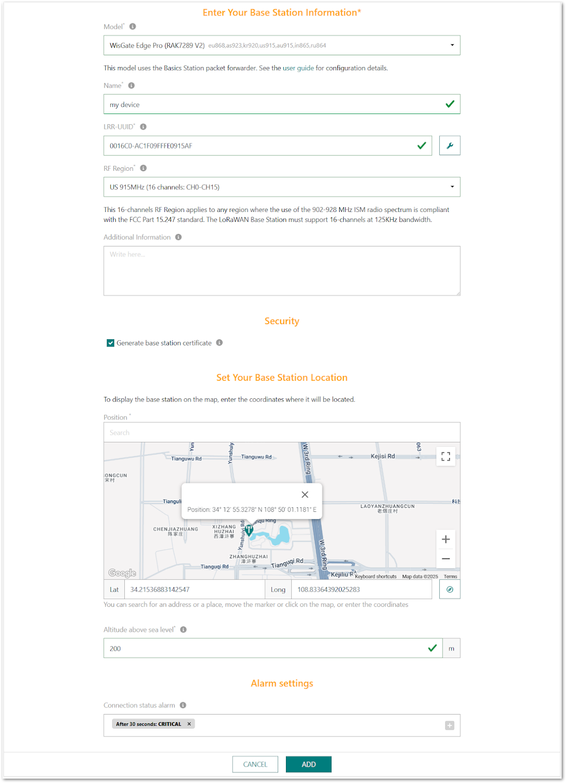 Actility Base Station Information and Location