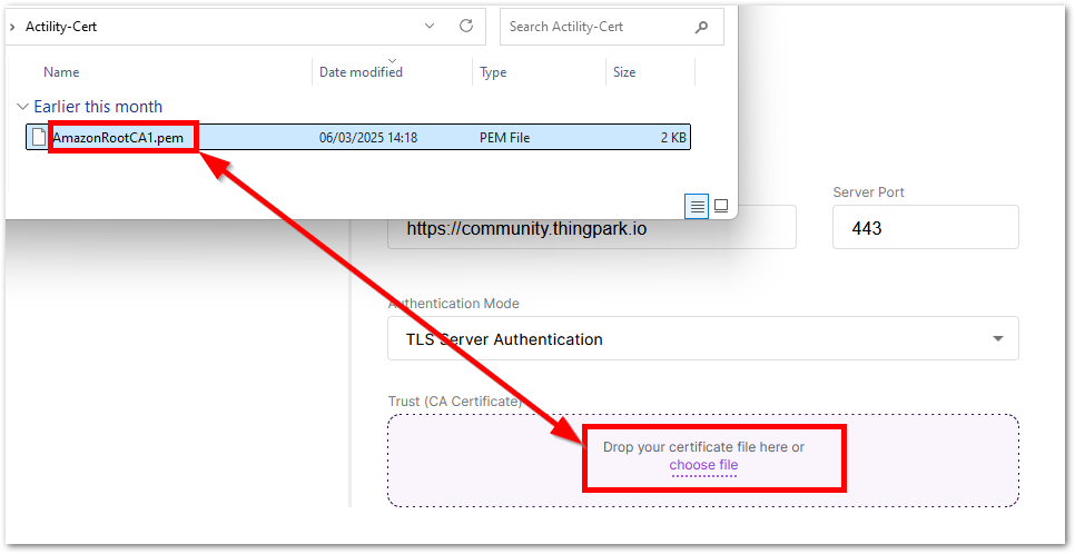 Upload the Amazon Certificate