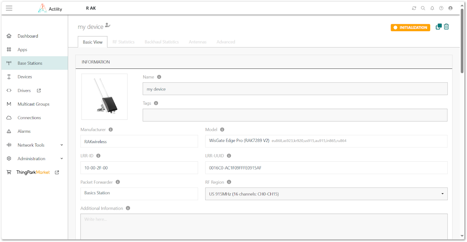Actility Base Station Created Page