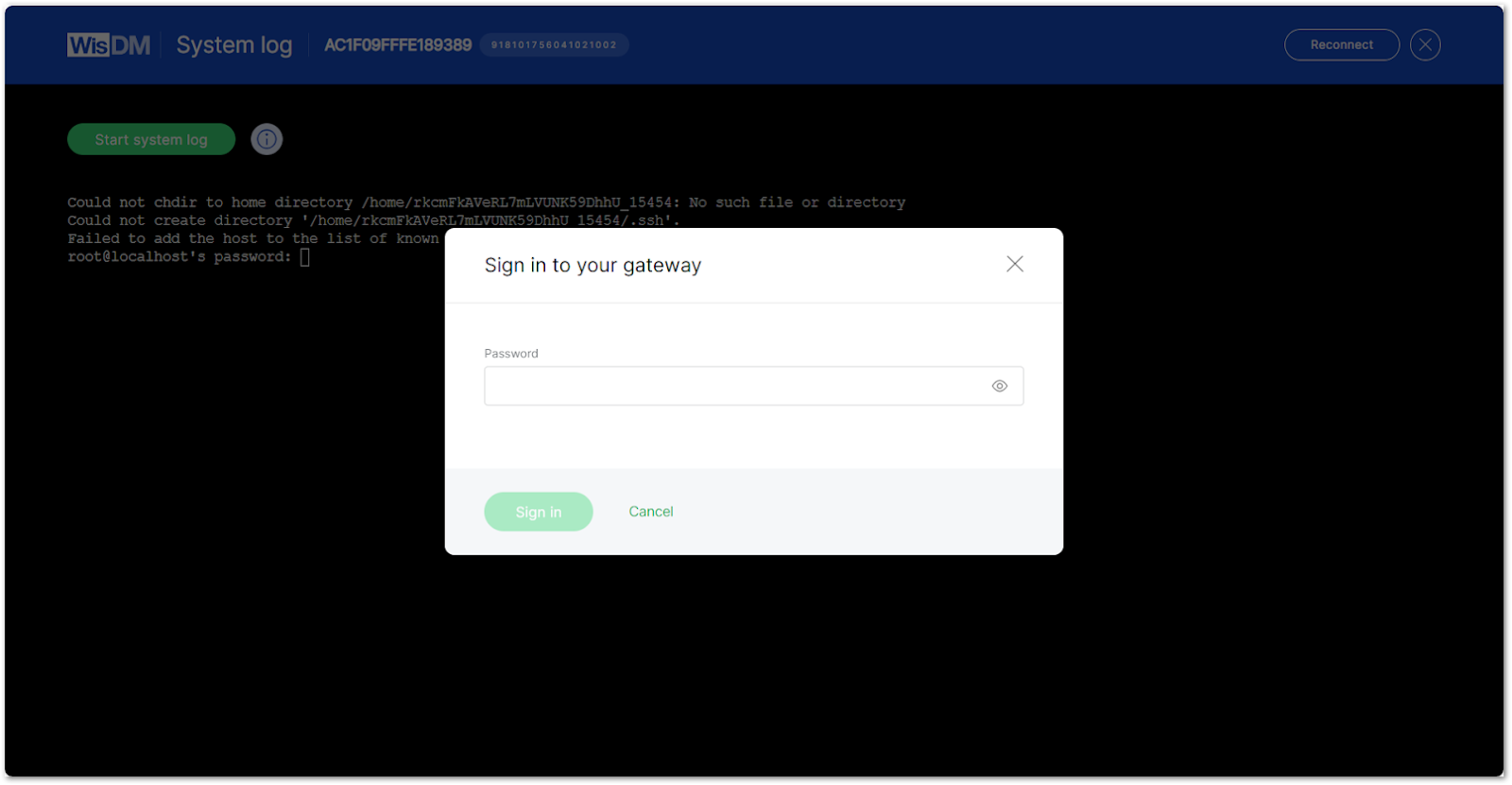 Sign in to your gateway via WisDM System log