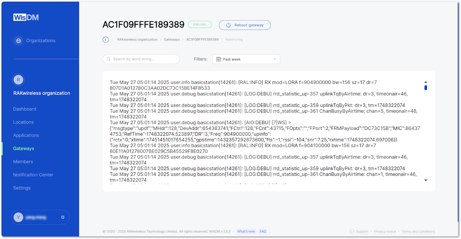 WisDM History Log of the Gateway
