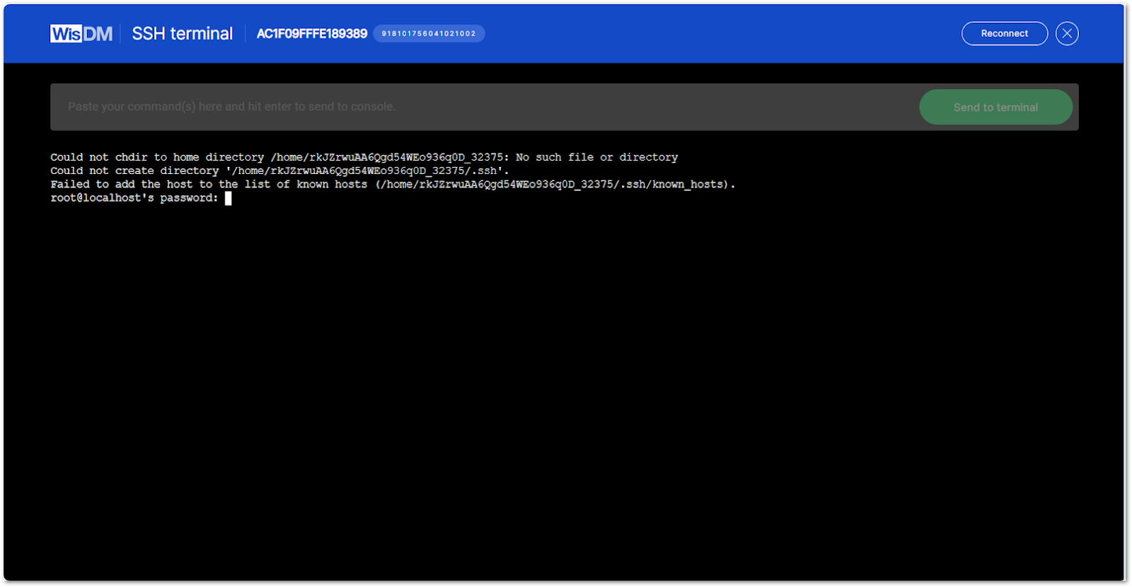 WisDM SSH Terminal to Acces the Gateway