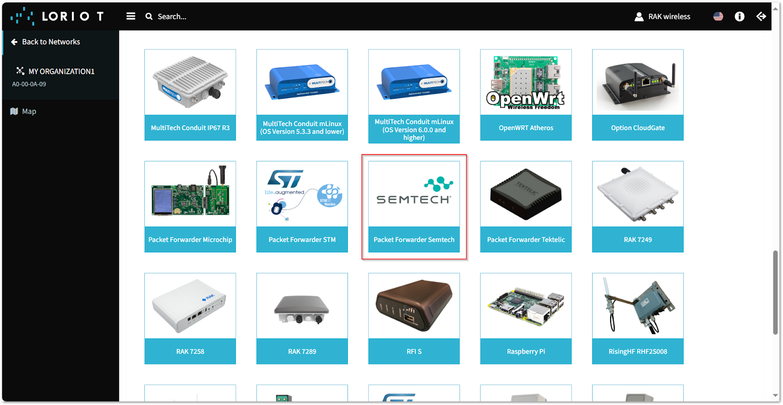 Choose Packet Forwarder Semtech