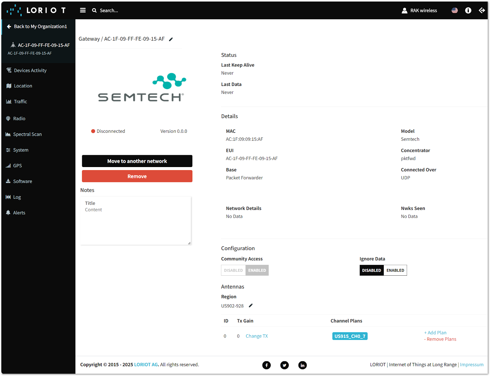 Completed gateway registration in LORIOT
