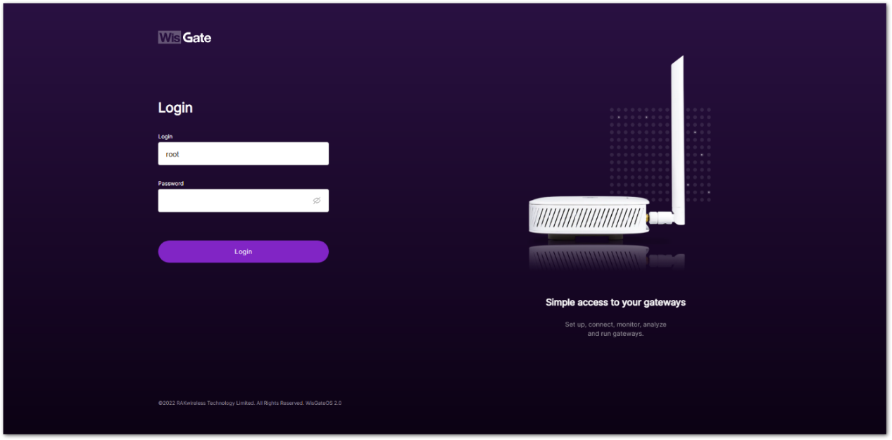 WisGate web UI login page