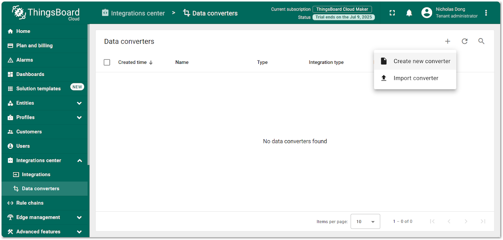 Create new data converter in ThingsBoard
