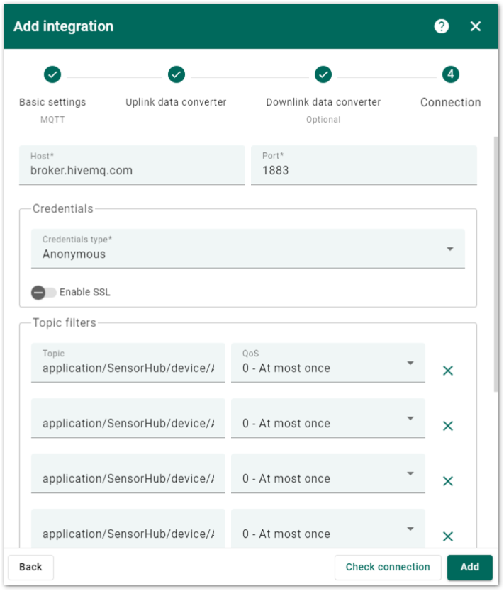 Configure the connection options