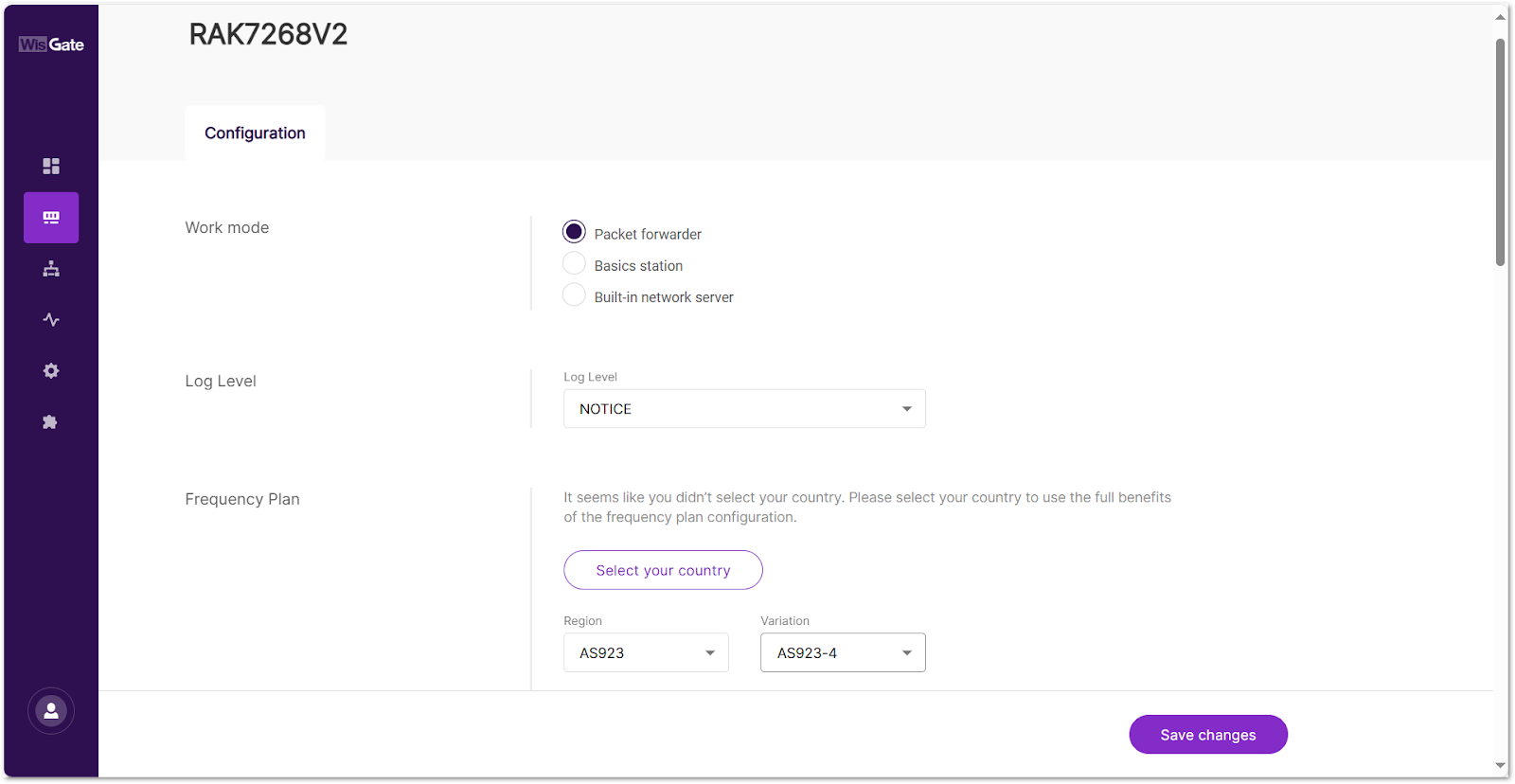 Packet forwarder Work mode