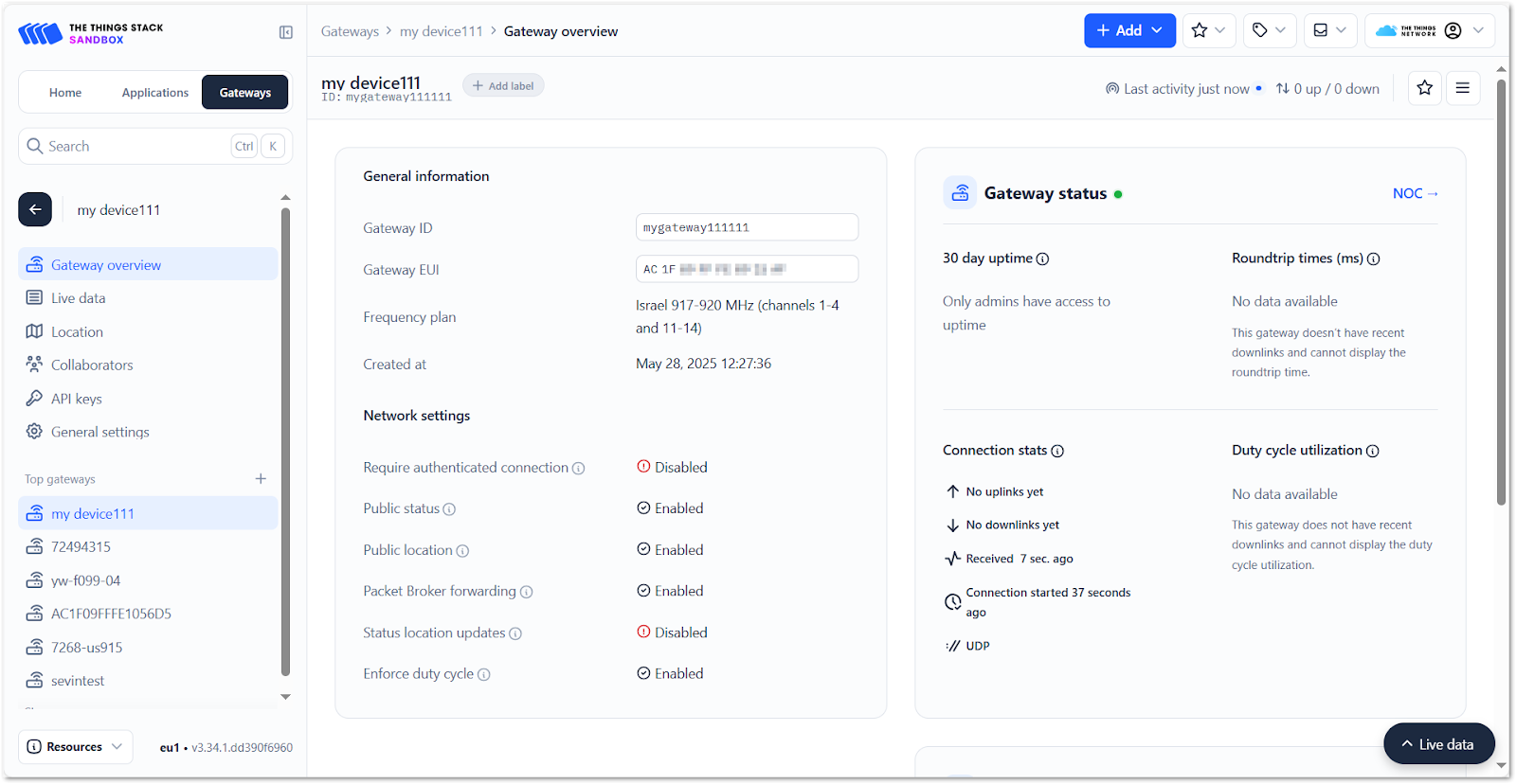 Gateway connected status
