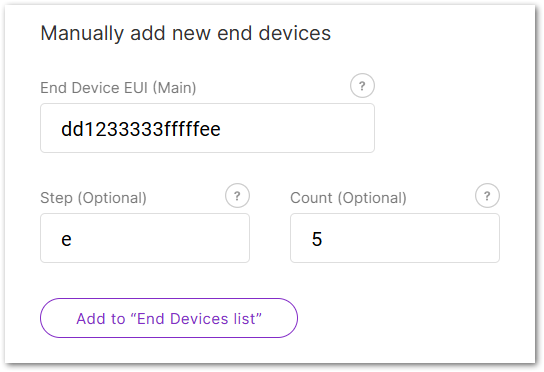 Enter device EUI, Step, and Count