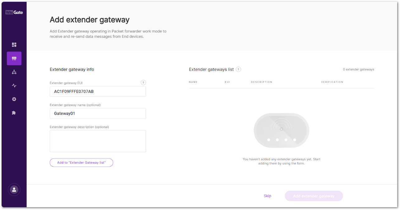 Enter Extender Gateway Info