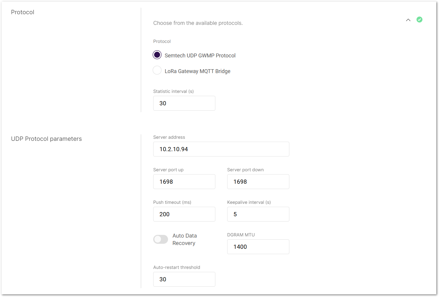 Semtech UDP GWMP Protocol