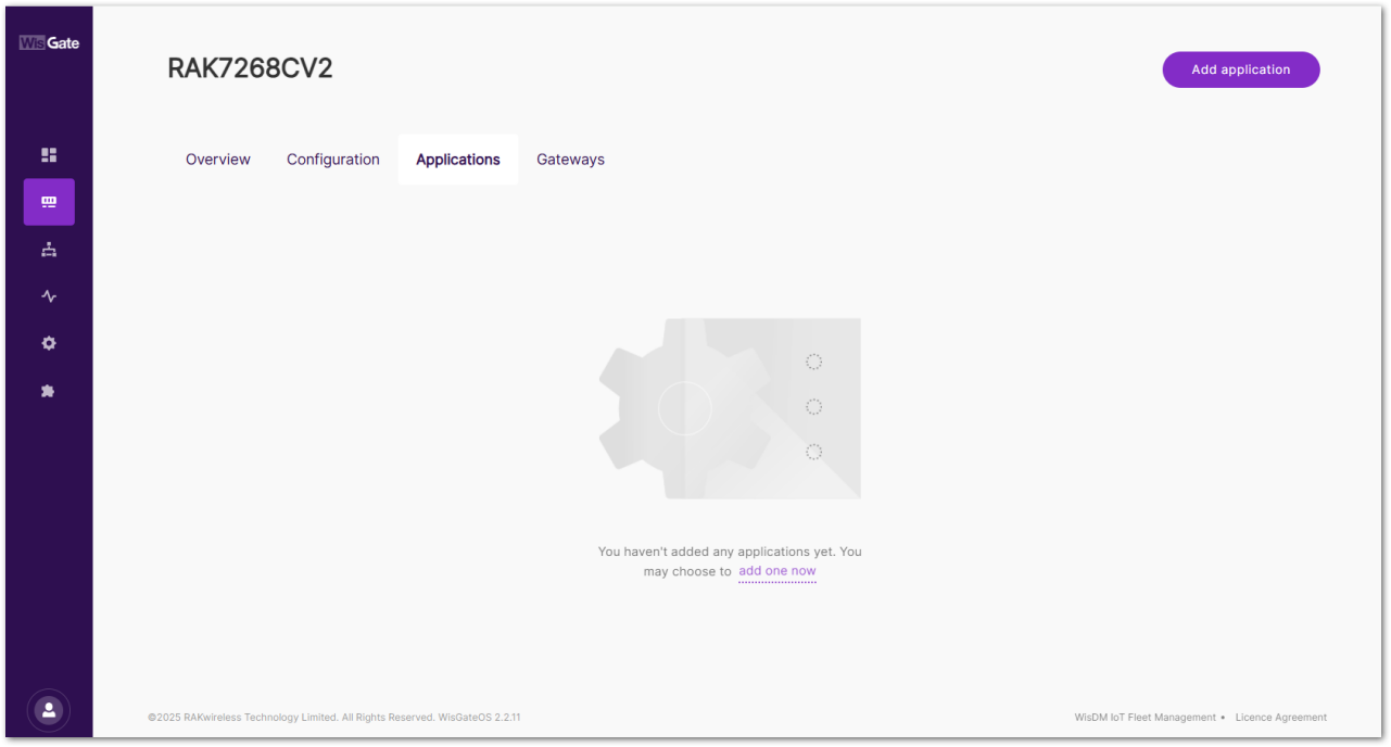 LoRa Applications tab on WisGateOS 2