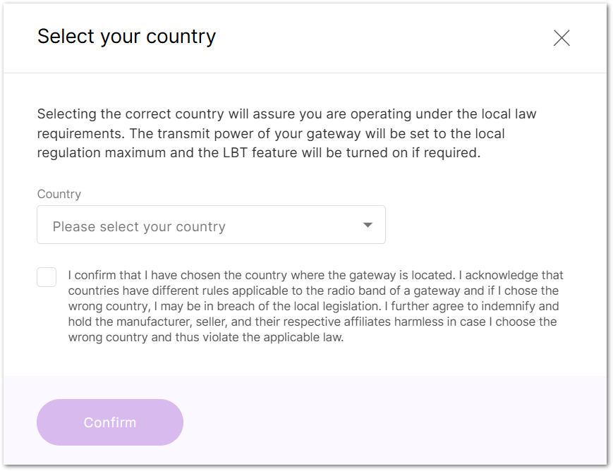 Select the Country Window on WisGateOS 2
