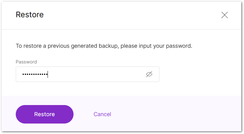 Enter Password for Encrypted Backup