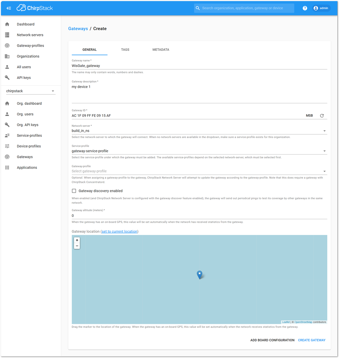 Fill in the gateway details