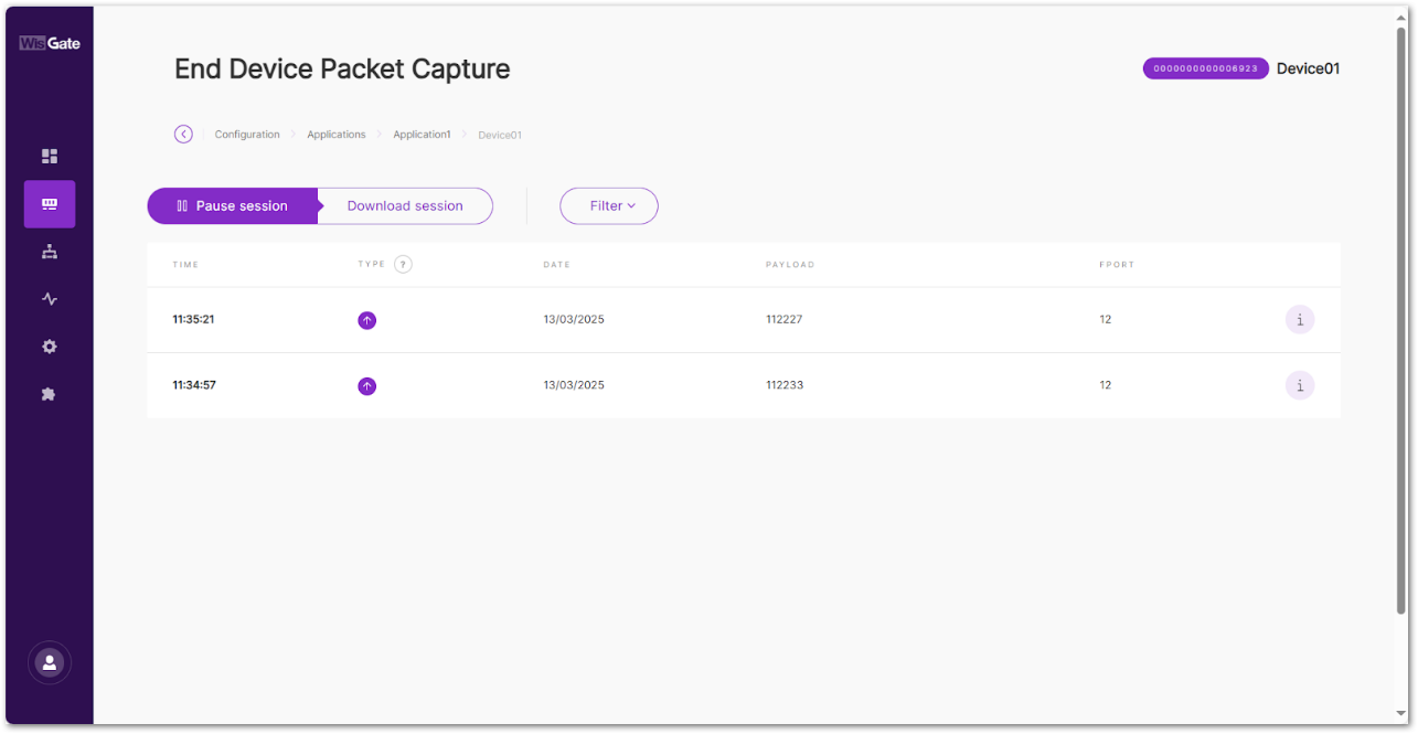 WisGateOS 2 End Device Packet Capture
