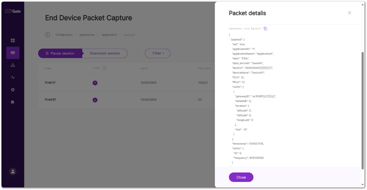 WisGateOS 2 End Device Packet Details