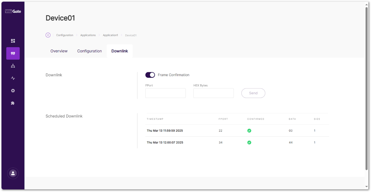 WisGateOS 2 End Device Downlink Sent